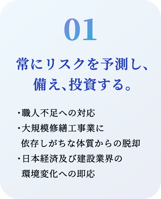 常にリスクを予測し、備え、投資する。