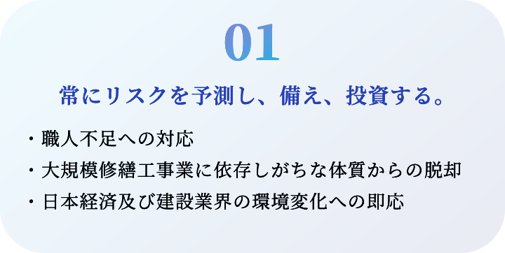 常にリスクを予測し、備え、投資する。