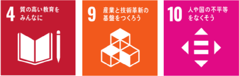 4質の高い教育をみんなに 9産業と技術革新の基盤をつくろう 10人や国の不平等をなくそう